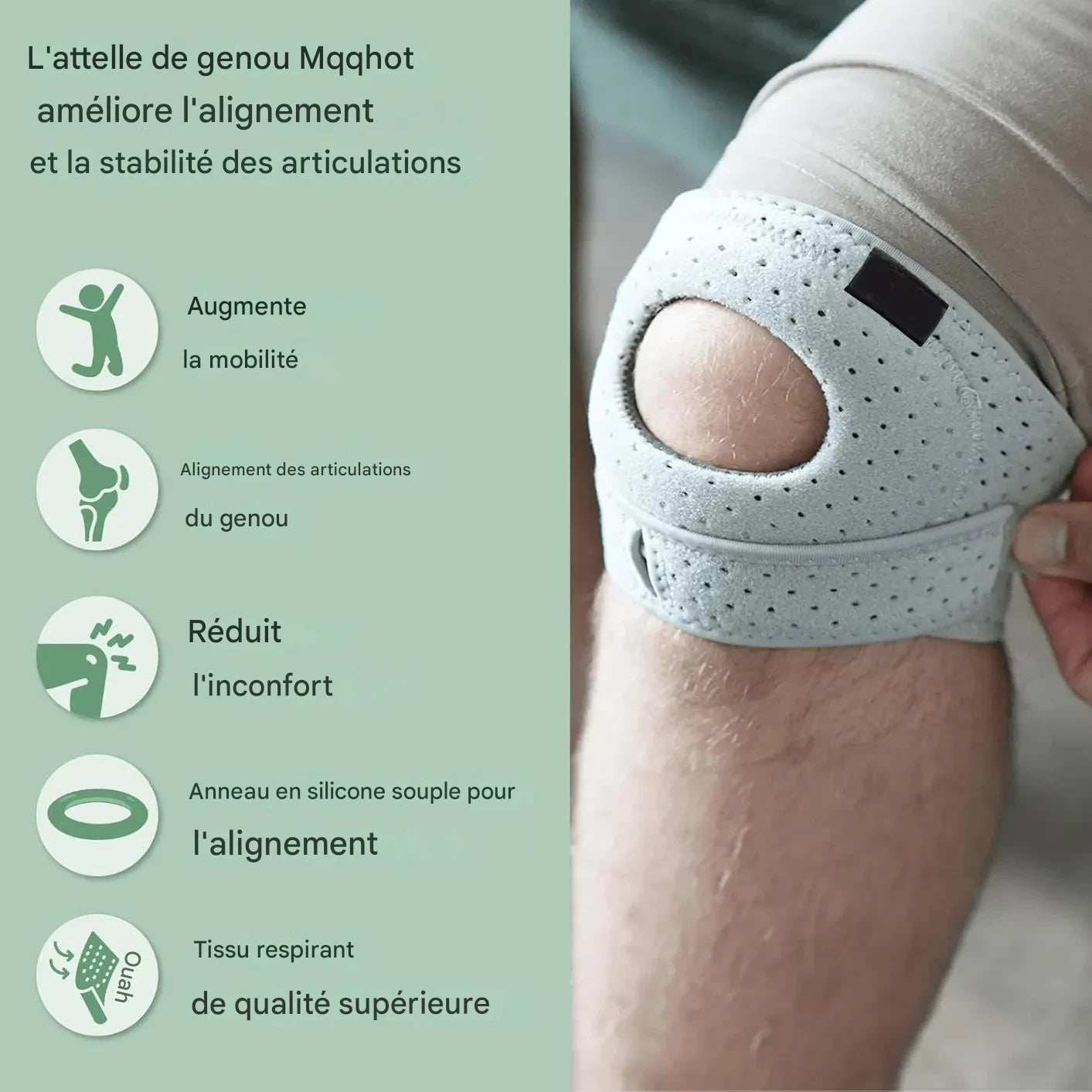 Orthèse rotulienne 3D réglable (idéale pour les coureurs, les joueurs de tennis et les personnes souffrant d'arthrite rotulienne)