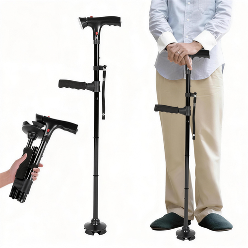 Bastone da passeggio pieghevole multifunzione, antiscivolo, in acciaio inossidabile, progettato appositamente per gli anziani over 70