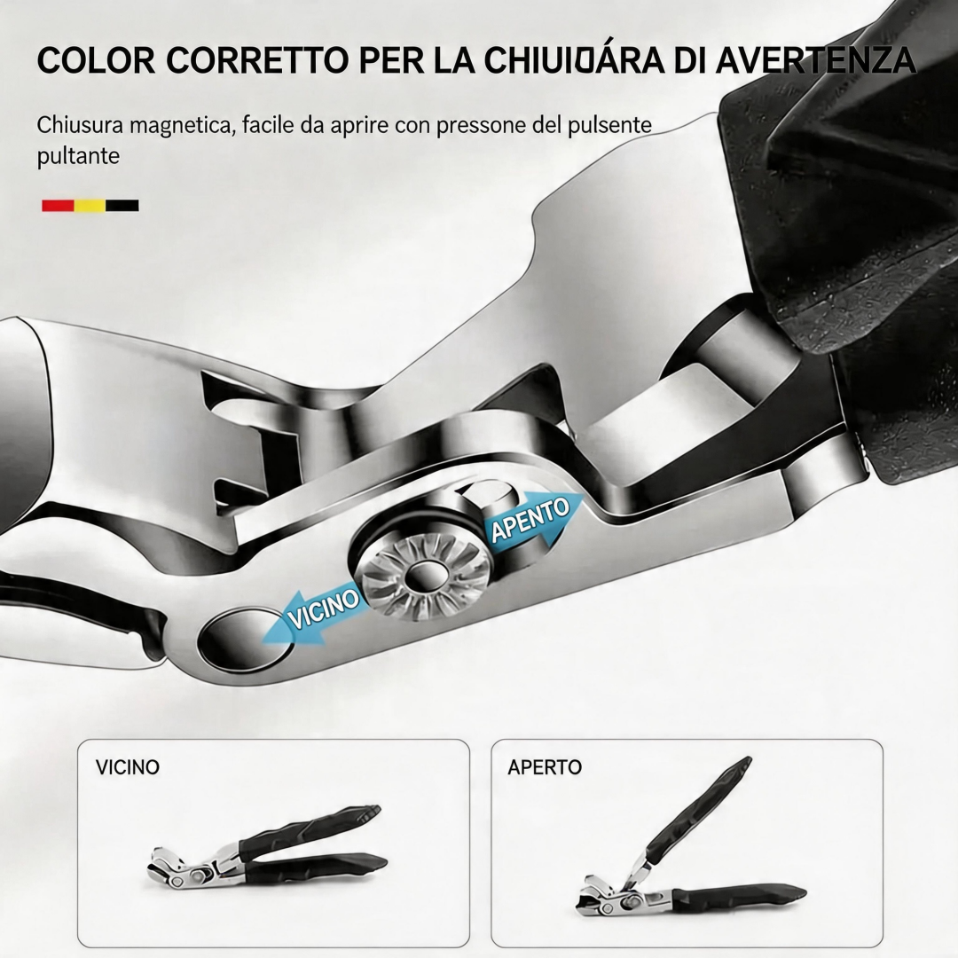Tagliaunghie Ergonomico Professionale per Anziani in Acciaio Inox con Manico Lungo Antiscivolo per Unghie Spesse Mani e Piedi
