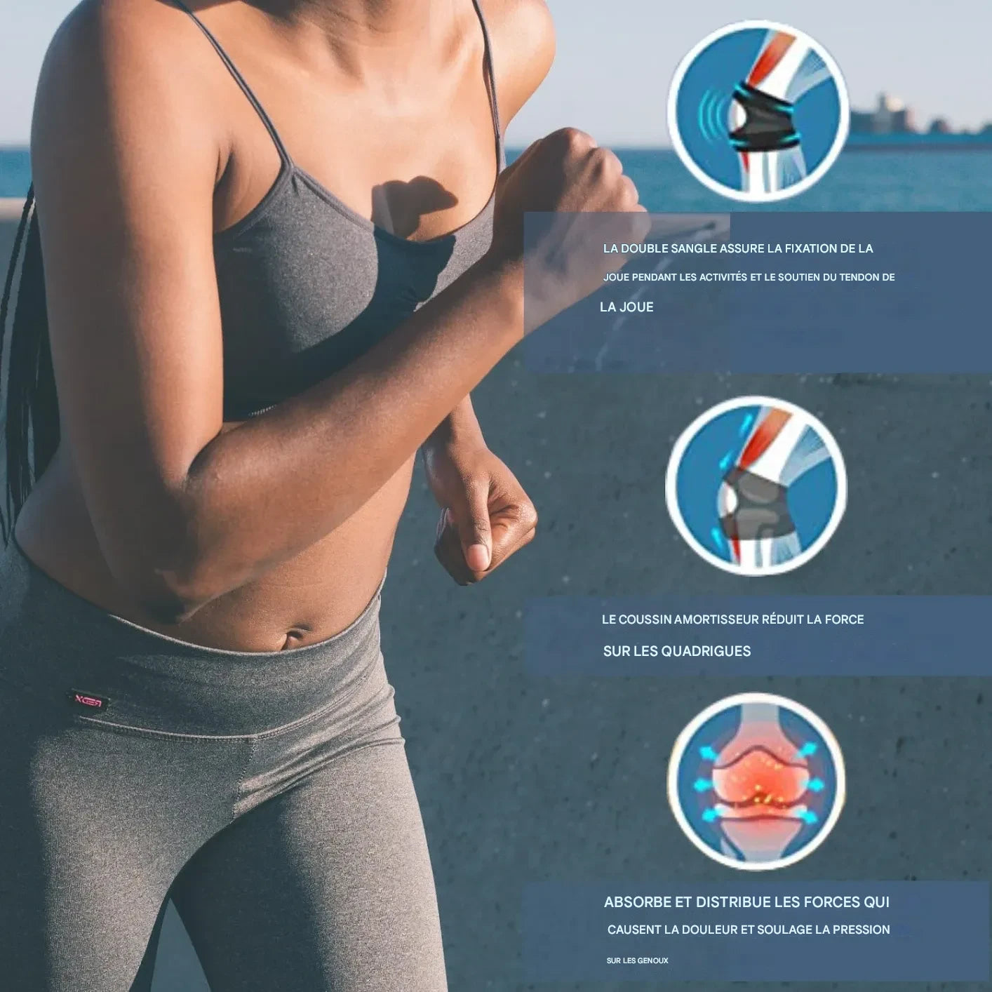 Orthèse rotulienne 3D réglable (idéale pour les coureurs, les joueurs de tennis et les personnes souffrant d'arthrite rotulienne)